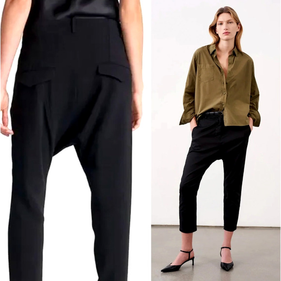 Nili Lotan Pants - Nili Lotan 6 Paris Pants Drop Crotch Slouchy Trousers Cropped Jet Black $495